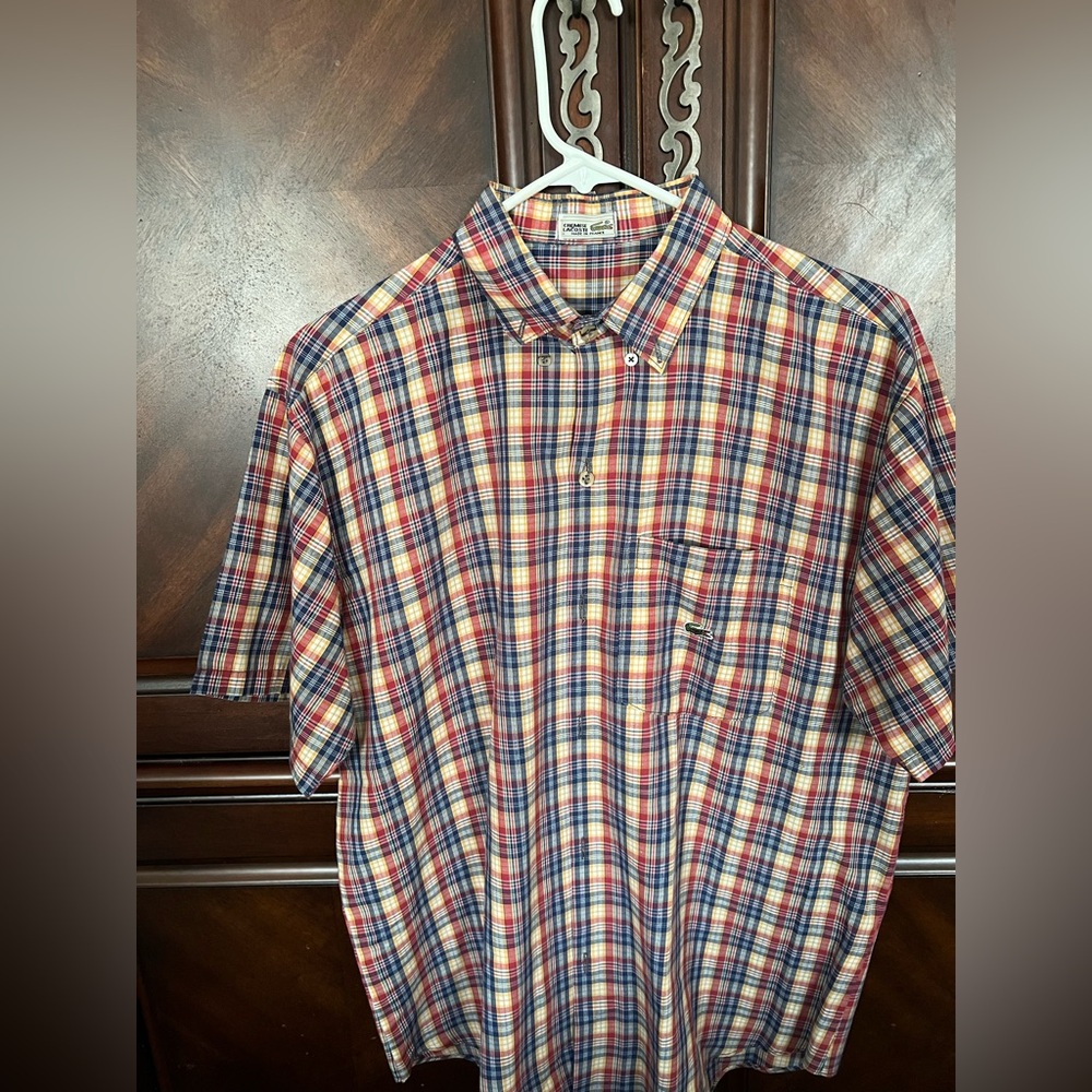 Lacoste Red and Blue Casual Button Down Shirt